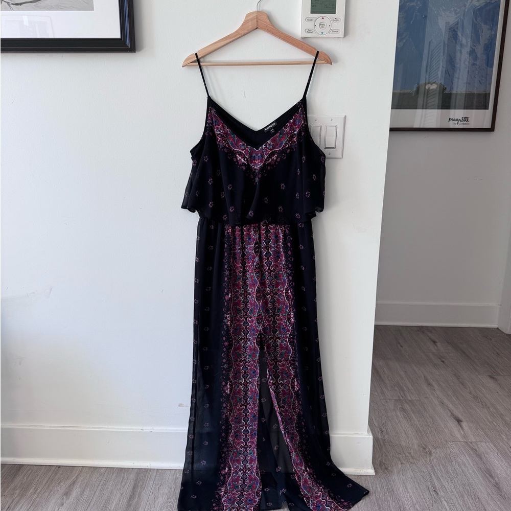Express Elegant Black and Pink Maxi Dress